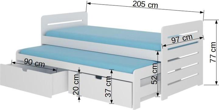 Image du produit ADRK Furniture Lit double avec matelas TOMI 200x90 (200cm x 90cm)