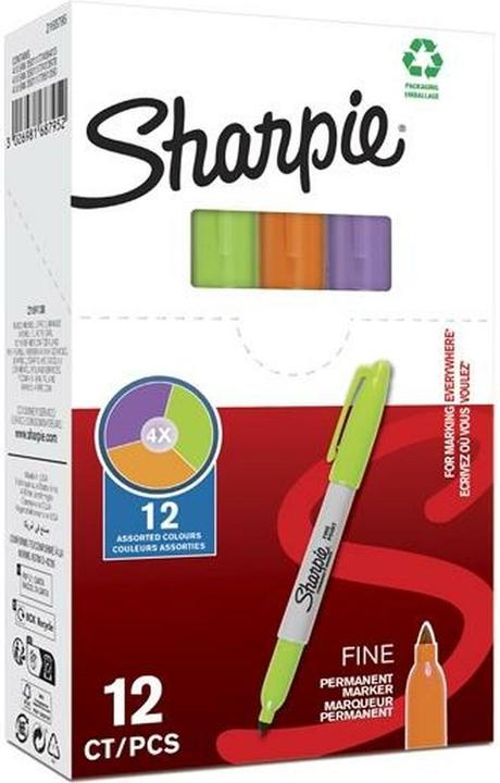 Produktbild Sharpie Permanentmarker Fein Rundspitze F 12er Schachtel (Grün, Lila, Orange, 0.90 mm, 12 x)