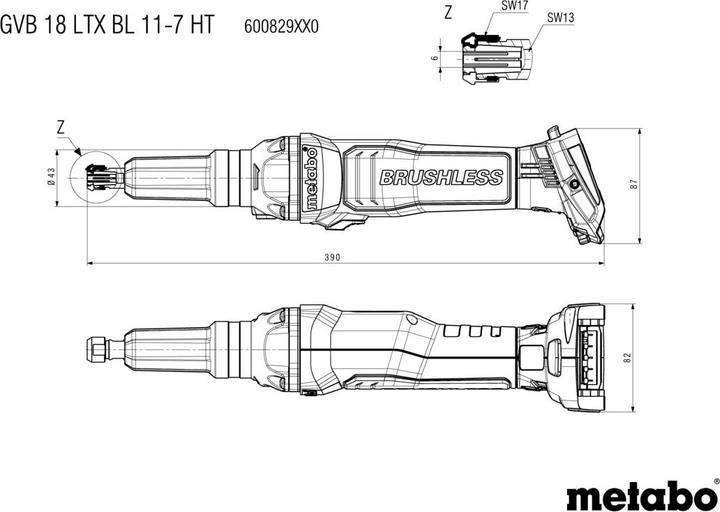 Produktbild Metabo GVB 18 LTX BL 11-7 HT (Geradschleifer, 1100 W)