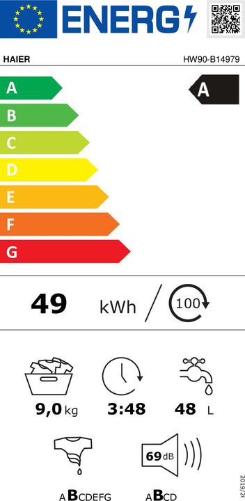 Label énergétique Haier I-Pro Serie 7 Hw90-b14979-s (9 kg, Gauche)