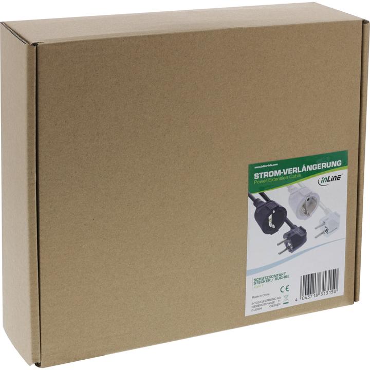 Produktbild InLine Strom-Verlängerung Schutzkontakt Stecker gewinkelt / Buchse, weiss, 15m (15 m, CEE 7/3)
