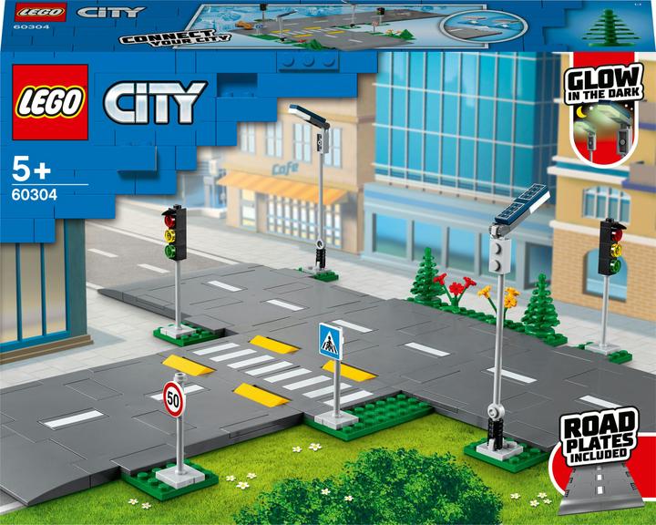 Road intersection with traffic lights