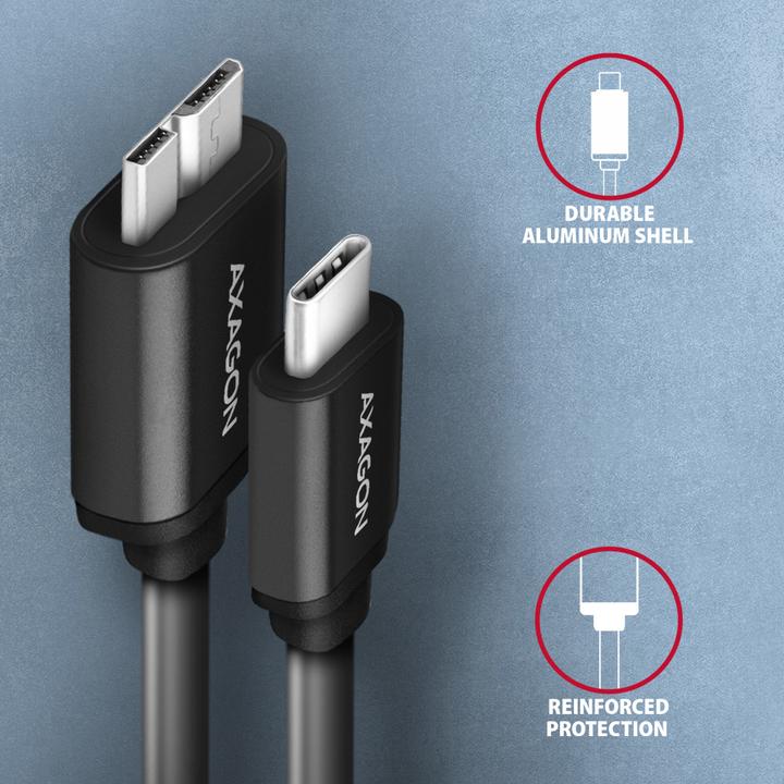Productafbeelding Axagon BUMM3-CM10AB Kabel Micro-B USB naar USB-C 3.2 Gen 1 (1 m, USB 3.2 Gen 1)