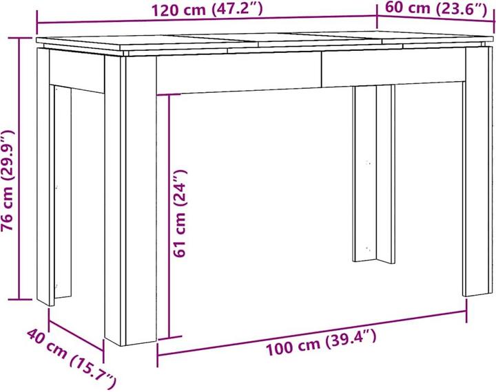 Actual product image VidaXL Esstisch Altholz-Optik 120x60x76 cm Holzwerkstoff (120 x 60 x 76 cm)