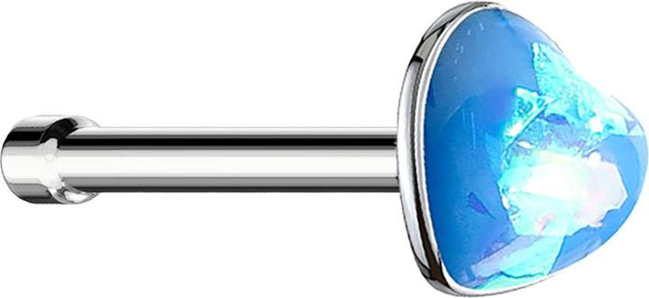 Actual product image Star Piercing Nasenstecker gerade silber mit Opal Herz hellblau (without brass, Surgical steel 316L)