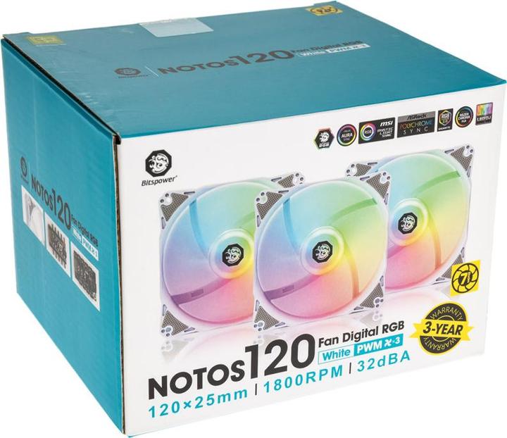 Actual product image Bitspower Notos RGB PWM fan, 120mm - white, 3-pack (120 mm, 3 x)