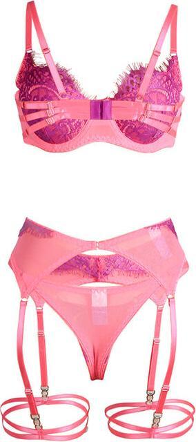 Produktbild Subblime - 955366 BH-SET MIT SPITZE UND STRUMPFBAND ROSA UND LILA L/XL (XL)