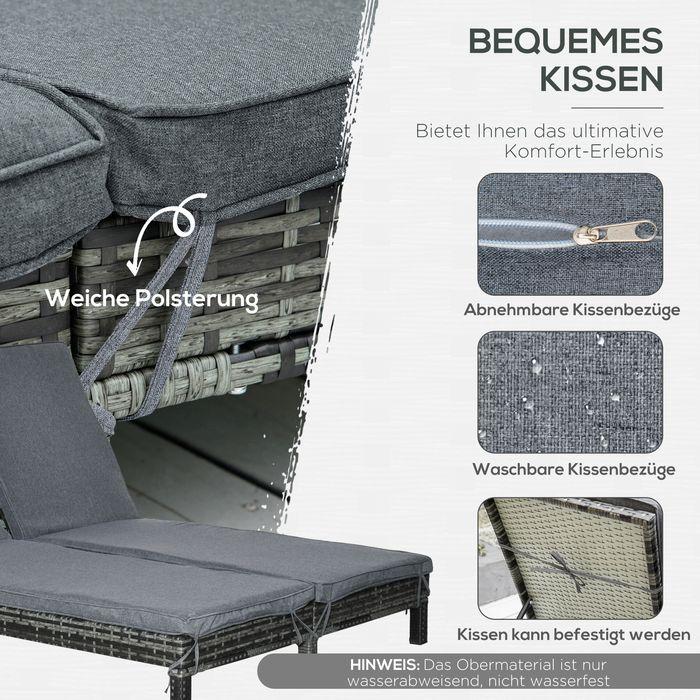 Image du produit Swisshandel24 Polyrattan chaise longue double chaise longue de jardin pour 2 personnes dossier à 5 niveaux métal (196 cm)