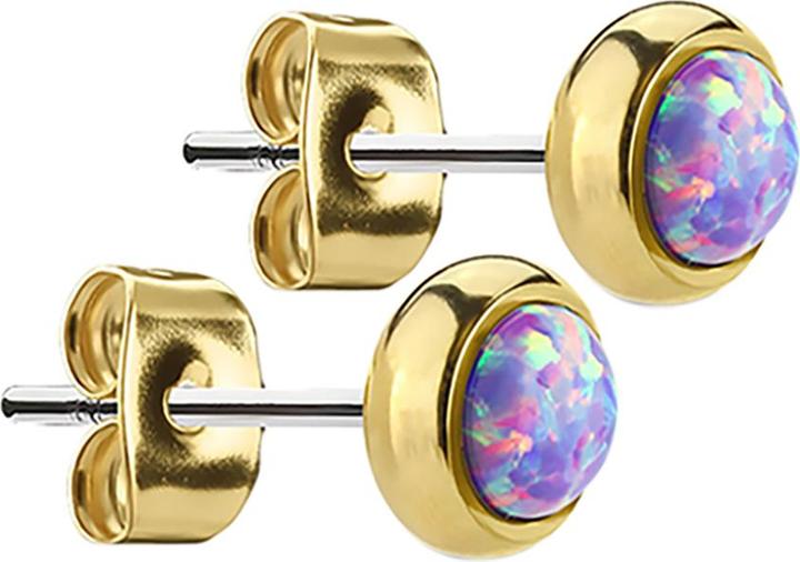Produktbild Star Piercing Ohrstecker vergoldet mit Opal violett (ohne Messing, Chirurgenstahl 316L)