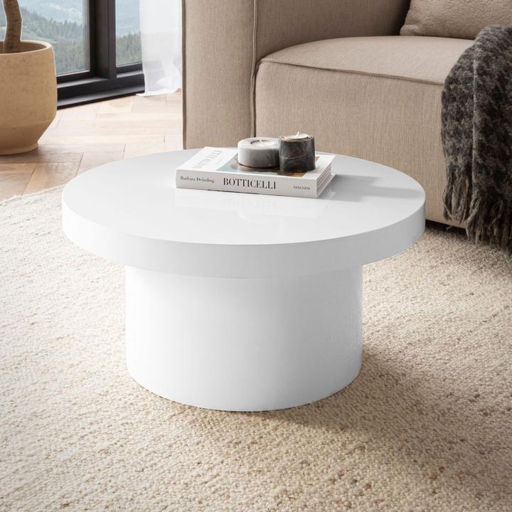 Actual product image FineBuy Couchtisch Sofatisch Weiss 60 cm Hochglanz Wohnzimmertisch Rund Klein (Ø 60 x 30 cm)