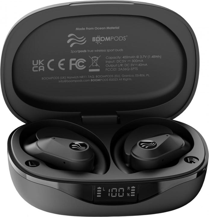 Actual product image Boompods Sportpods Ocean TWS Black (ANC, 6 h, Wireless)
