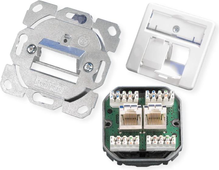 Produktbild Telegärtner Anschlussdose AMJ45 8/8 K Up/50 Cat.6A perlweiss RAL 1013, 2xRJ45