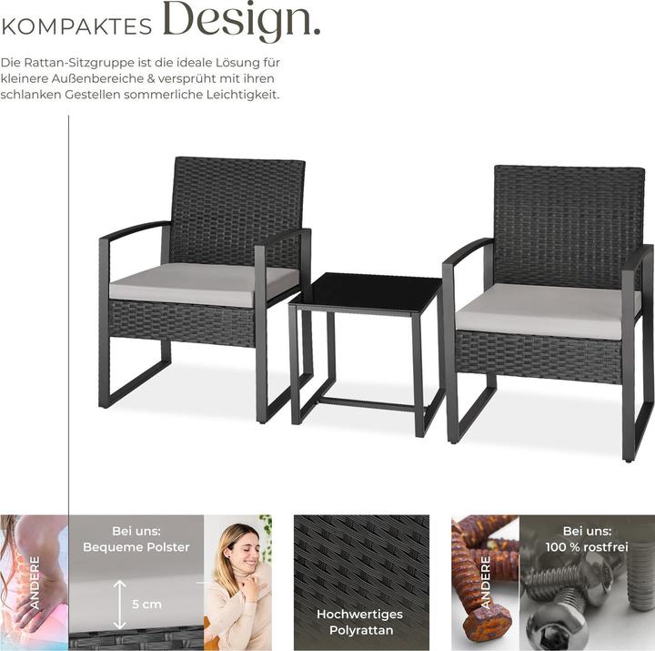 Produktbild tectake Rattan Sitzgruppe Granada mit Tisch für 2 Personen schwarz