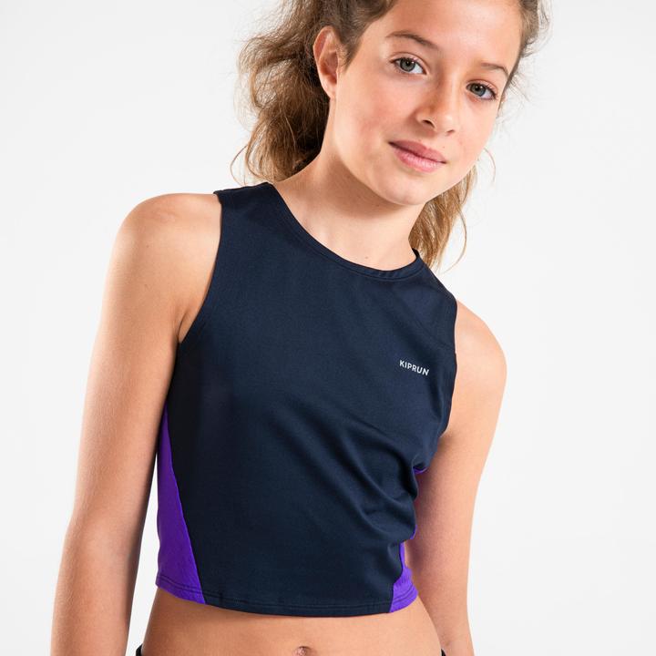 Produktbild Kiprun Tanktop Croptop Running atmungsaktiv Mädchen - 900 dunkelblau/lila (14, 15, 16)