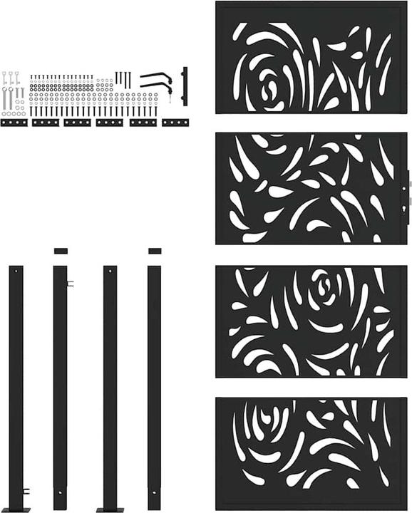Actual product image VidaXL Garden gate black 105x205 cm steel flame design fence gate outdoor gate