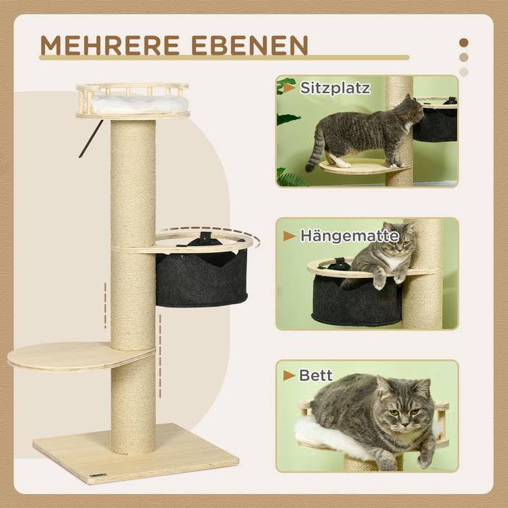 Produktbild PawHut Kratzbaum mit Hängematte und Aussichtsplattform (114 cm, Natur)