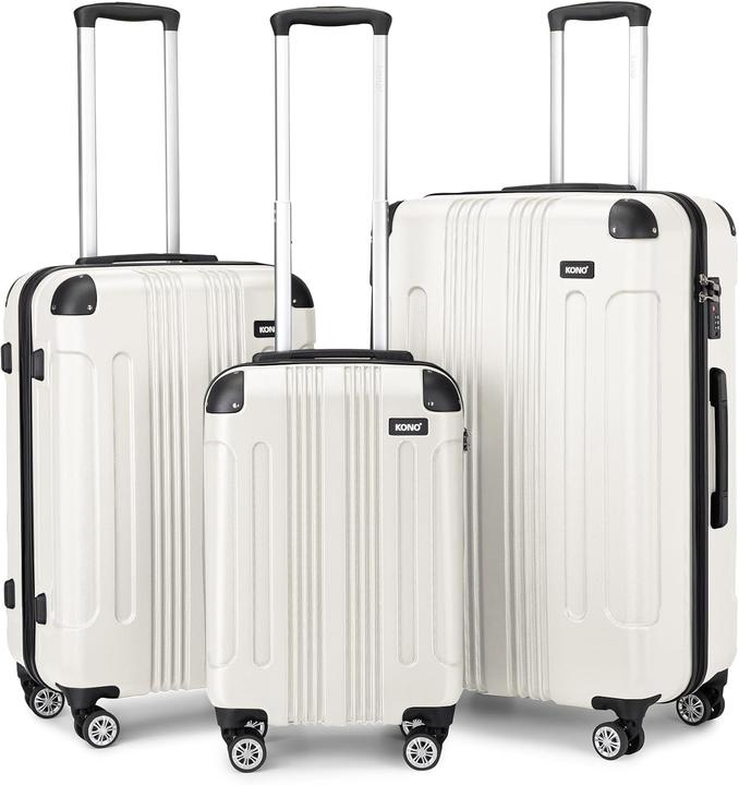 Kono 3-teiliges Hartschalenkoffer-Set mit Zwillingsrollen (113 l, Handgepäck (bis 50l), M (50 - 90l), L (90 - 115l))