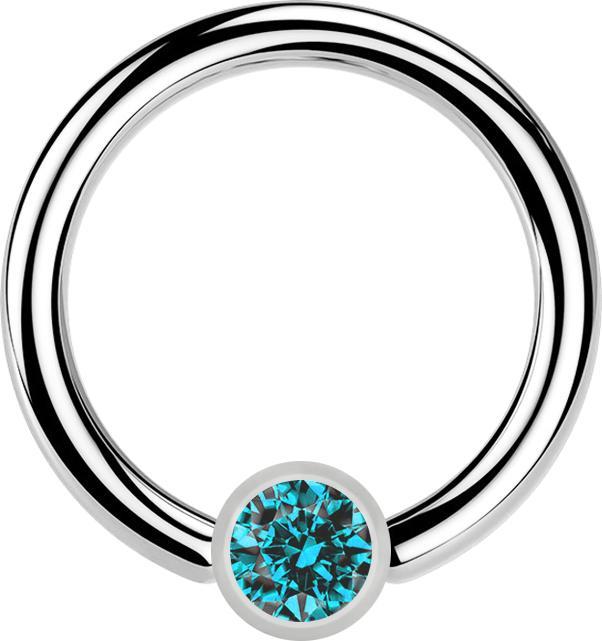 Produktbild Star Piercing Micro Ball Closure Ring silber und Kristall aqua (Chirurgenstahl 316L, ohne Messing)