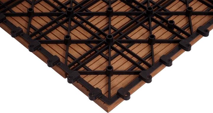Produktbild Swisshandel24 WPC Eck-Bodenfliese Rhone + Abschluss, Holzoptik Terrasse, 30x30cm Premium Ecke, teak versetzt (1 x, 30 x 30 cm)