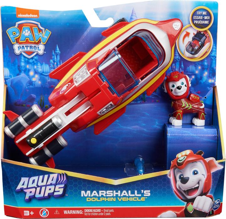 Actual product image Spin Master Paw Patrol Aqua Pups Deluxe Vehicle Marshall