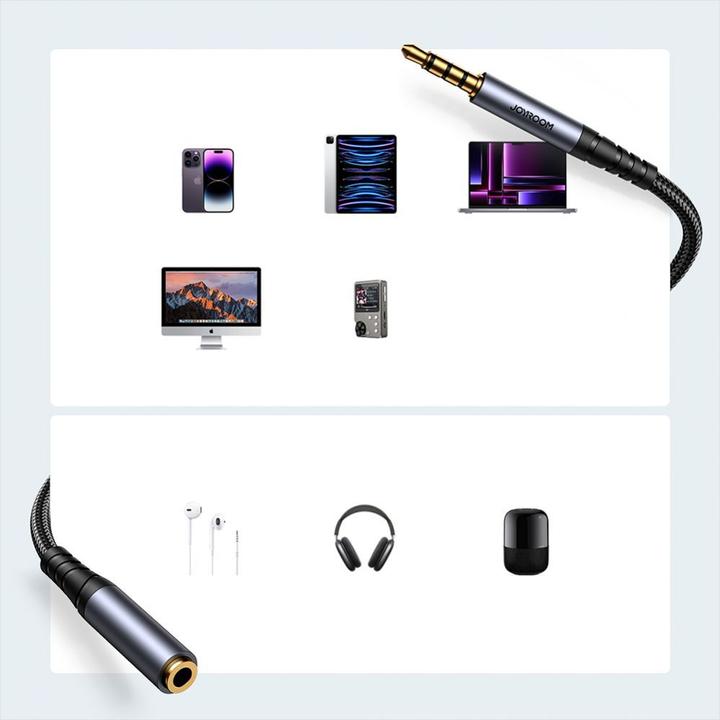 Image du produit Joyroom Câble audio stéréo AUX mini jack 3,5 mm (mâle) - mini jack (femelle) 1,2 m noir (SY-A09) (1.20 m, Extension)
