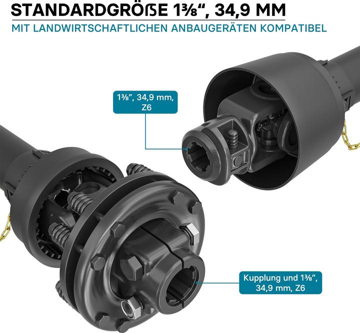 Produktbild Wiltec Zapfwelle T4 Gelenkwelle 900-1170mm 460Nm 540U/min PTO-Shaft 40kW 1 3/8" 6 Zähne (Traktorzubehör)
