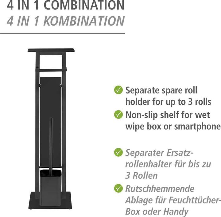 Actual product image Wenko Free-standing WC set Mod. Debar with shelf in black stainless steel