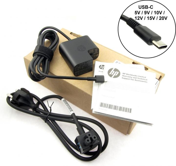 Actual product image HP Adapter 5V,12V,15V 45W USB-C (No Cord) includes power cable (45 W)