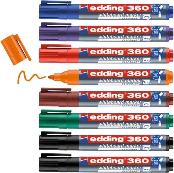 Immagine prodotto Edding Pennarello per lavagna bianca (Arancia, Viola, Rosso, Verde, Marrone, Blu, Nero, 3 mm, 8 x)