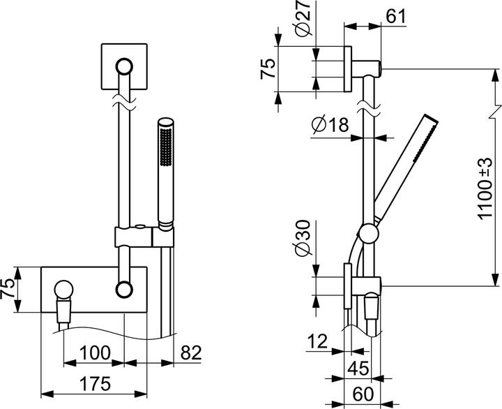Actual product image Hansa Hansamatrix wall bar shower set, ready-mounted set, concealed, 1100mm, curable, angular rosett