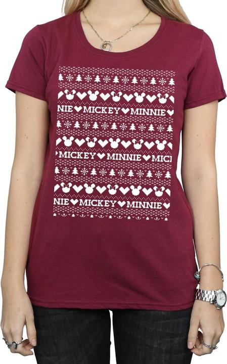 Actual product image Disney Womens/Ladies Mickey And Minnie Christmas Fair Isle Cotton T-Shirt (S)