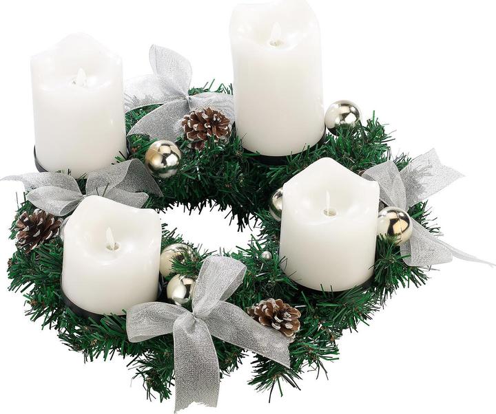 Immagine prodotto Britesta Corona d'Avvento, argento, 4 candele LED bianche con fiamma mobile (10, 15 cm)