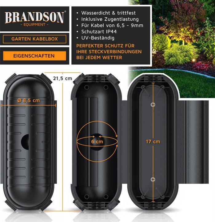 Image du produit Bearware 2x Kabelbox outdoor schwarz 210 x 85mm, IP44 Garten Schutzbox wetterbeständig für Verlängerungskabel