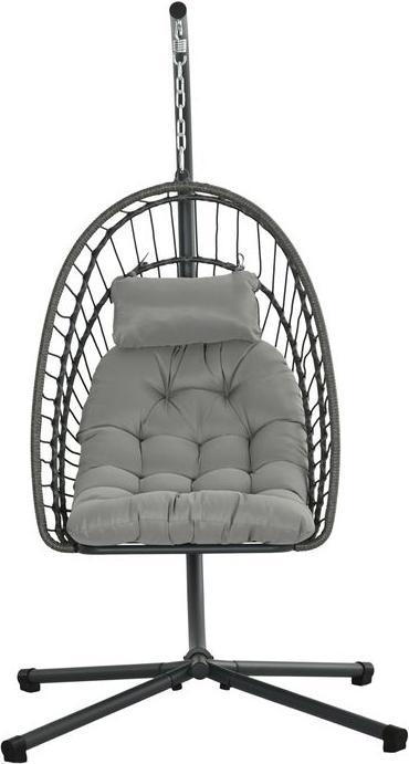 Actual product image Swisshandel24 Rattan Hängesessel 194 cm klappbar, Indoor Outdoor, bis 100 kg hellgrau (100 kg)