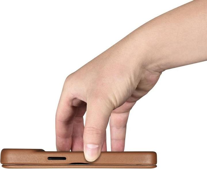 Actual product image iCarer CE Premium Leather Folio Case iPhone 14 Plus Magnetic Flip Leather Folio Case MagSafe Brown ( (Apple iPhone 14 Plus)