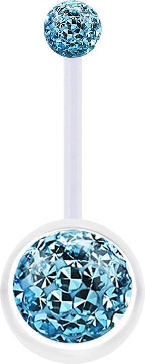 Star Piercing Banane transparent mit zwei Kristall Kugeln aqua Epoxy Schutzschicht (Bioflex, ohne Messing)