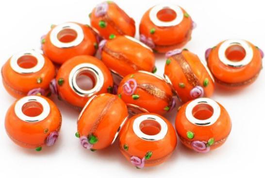 Actual product image Hermex Glass Bead silver plated 925 - Silvery Orange (Glass combination, Silver 925 surface and a metal alloy)