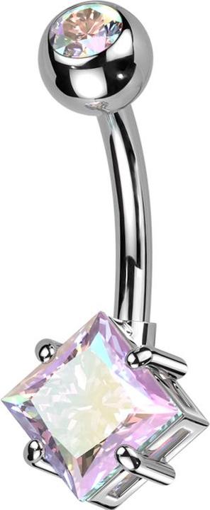 Produktbild Star Piercing Banane silber mit Kugel silber Kristall multicolor und grossem quadratischem Kristall multicolor (Messing, Titan G23)