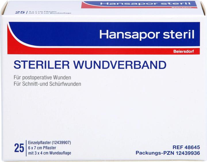 Beiersdorf Hansapor steril Wundverband 6 x 7 cm Pflaster mit 3 x 4 cm Wundauflage, 25 St. Wundauflagen (25 x)