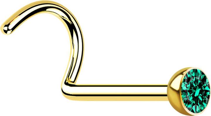 Produktbild Star Piercing Nasenstecker gebogen vergoldet mit Kristall türkis (Chirurgenstahl 316L)