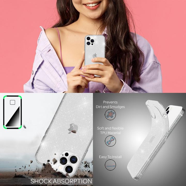 Produktbild Nalia Klare Glitzer Silikon Handyhülle (Apple iPhone 13 Pro Max)