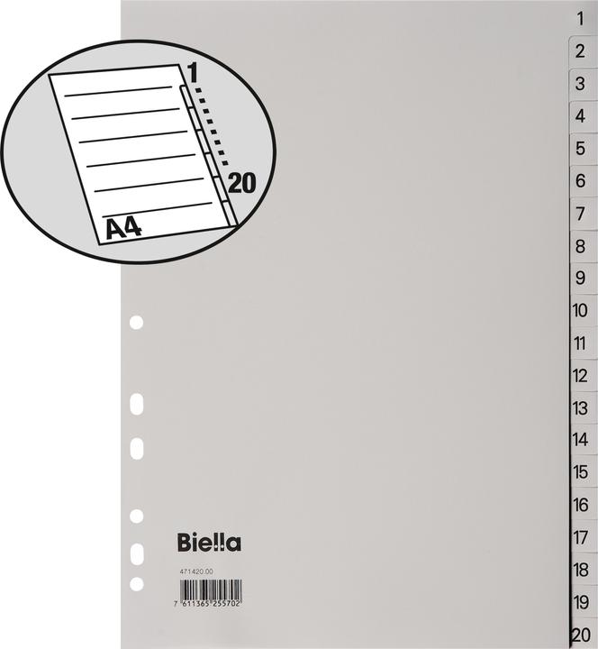 Actual product image Biella Indexes full size made of PP, light grey, with index sheet