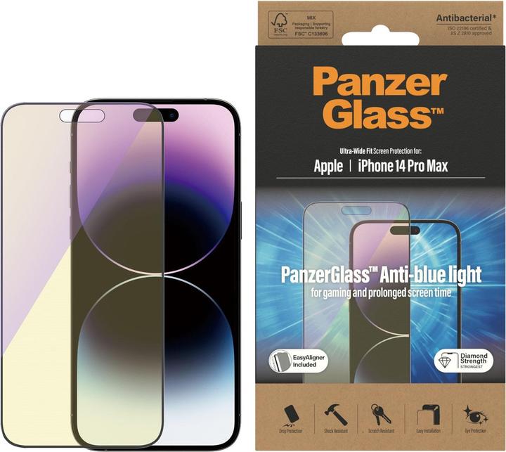 Actual product image PanzerGlass Screen Protector Ultra Wide Anti Bluelight iPhone 14 Pro Max (1 Piece, Apple iPhone 14 Pro Max)