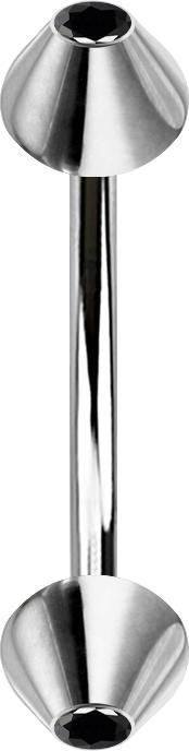 Star Piercing Micro Banane silber mit zwei Cones Kristall schwarz (ohne Messing, Chirurgenstahl 316L)