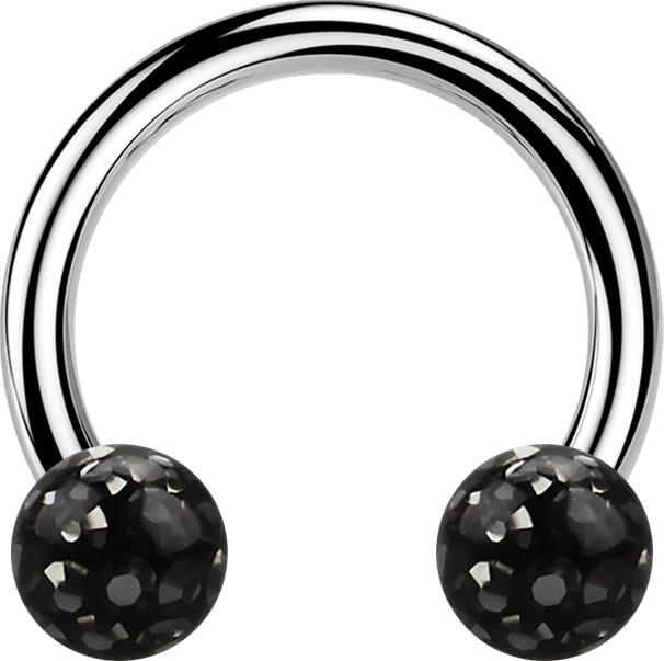 Star Piercing Micro Circular Barbell silber mit zwei Kristall Kugeln schwarz Epoxy Schutzschicht (ohne Messing, Titan G23)