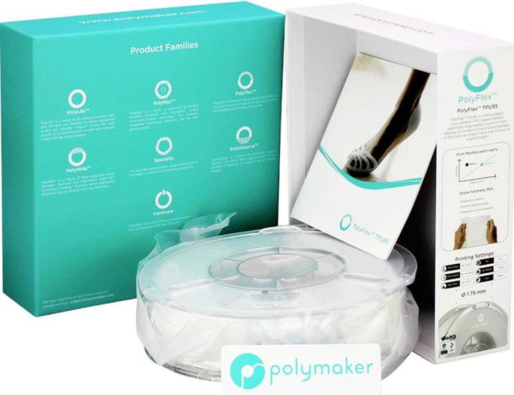 Produktbild Polymaker PolyFlex TPU95 V2 - White - 1.75mm (TPU, 1.75 mm, 750 g, Weiss)