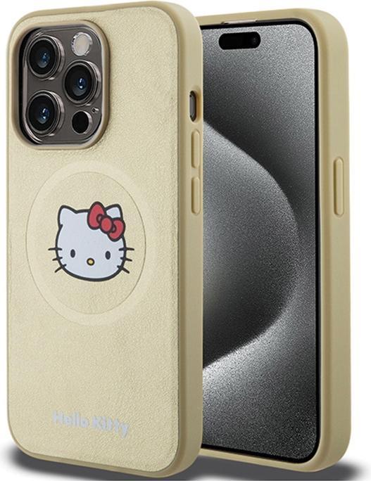Hello Kitty HKHMP15XPGHCKD iPhone 15 Pro Max 6,7" złoty/oro custodia rigida in pelle Kitty Head MagSafe (Apple iPhone 15 Pro Max)