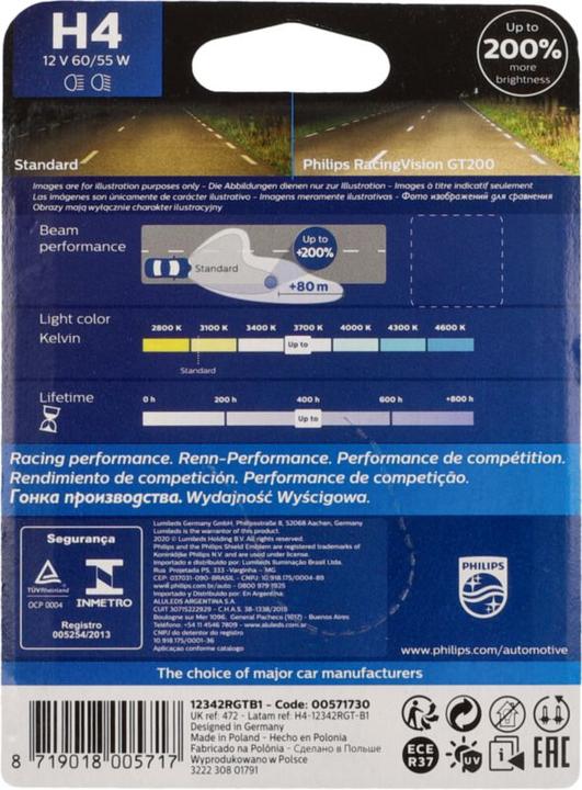 Immagine prodotto Philips Lampada faro alogena H4 Racing GT200 (H4)