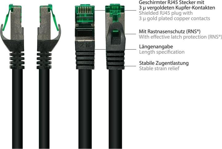 Produktbild Kabelmeister Patchkabel mit Rastnasenschutz, Outdoor (IP66), Cat.6A, S/FTP, PiMF, 500MHz, CU, schwarz, 100 m (S/FTP, CAT6a, 100 m)