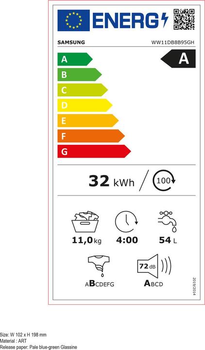 Label énergétique Samsung WW11DB8B95GHU5 (11 kg, Gauche)